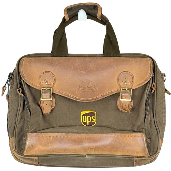 VINTAGE CABELA'S CANVAS & LEATHER Messenger Weekender Bag UPS Embroidered 16x12 - Picture 1 of 10